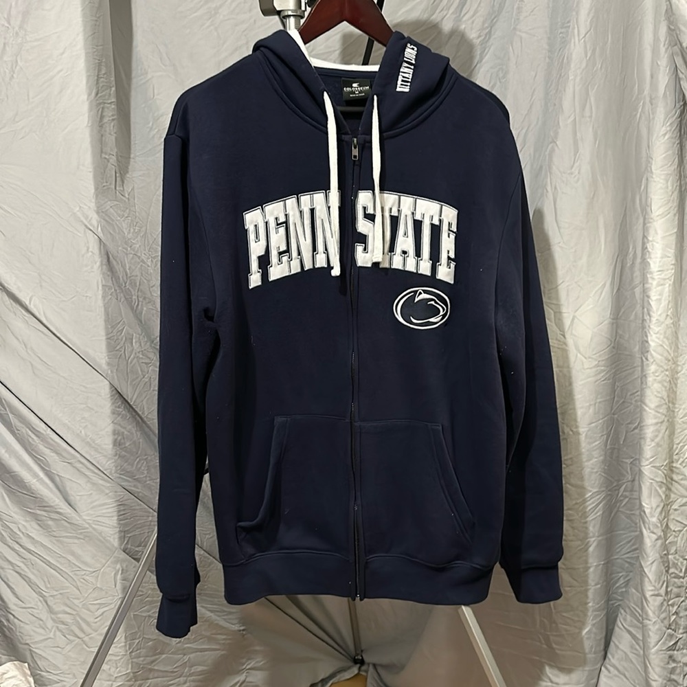 Penn State University Zip Up Hoodie - Navy and White embroidered